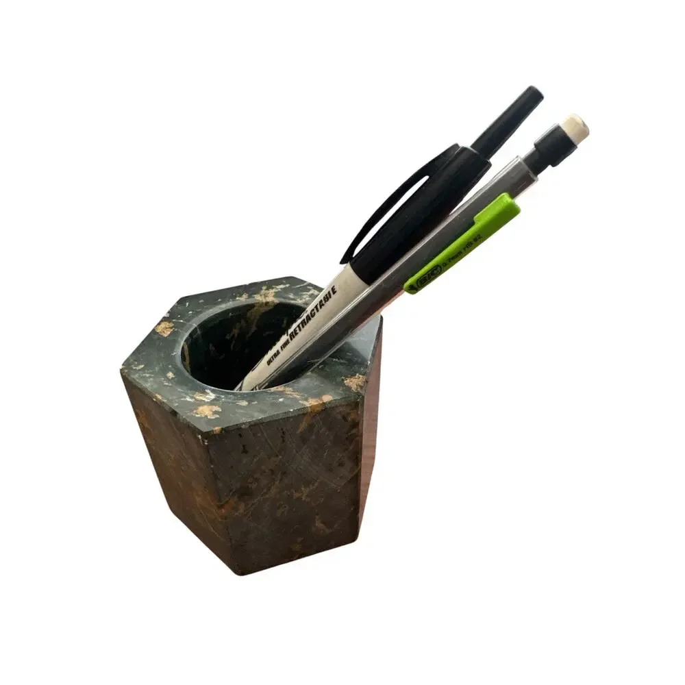 Green Naturally Veined Marble Hexagon Candle Holder